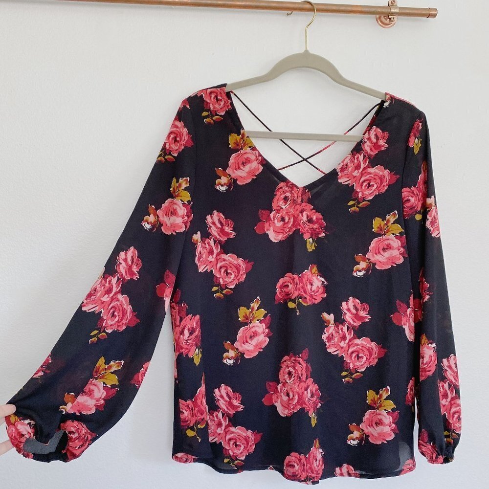 Floral 14th & Union Sheer Blouse Medium